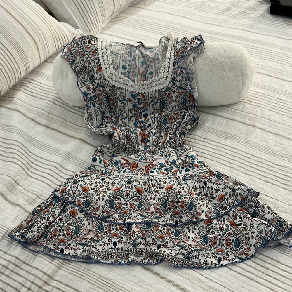 Floral Midi Dress with Lace Trim